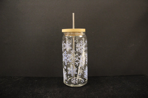 20oz Snowflakes Clear Glass Can Cup by Allison MacKenzie Interiors