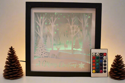 LED Lit Christmas Deer Scene Shadow Box