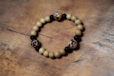 Orange & Black Beads w/ Tan and Black small Wood beads Bracelet by Theiss