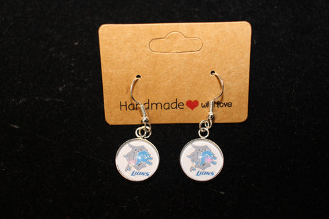 Handmade Detroit Lions English "D" Logo Earrings with Silver-Tone Finish