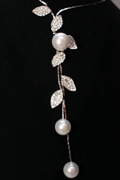 17" Pearl & Rhinestone Necklace by Outrageously Millie Jewelry