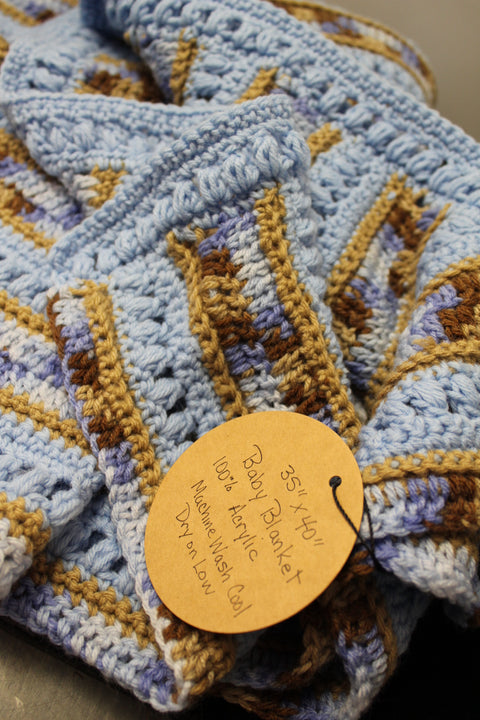 Suki B's Blue and Brown Striped Baby Blanket