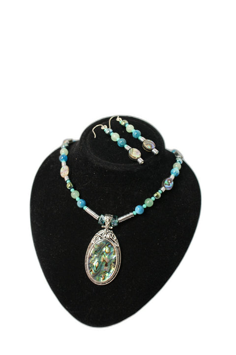 Outrageously Millie Oval Abalone Pendant Necklace and Earring Set