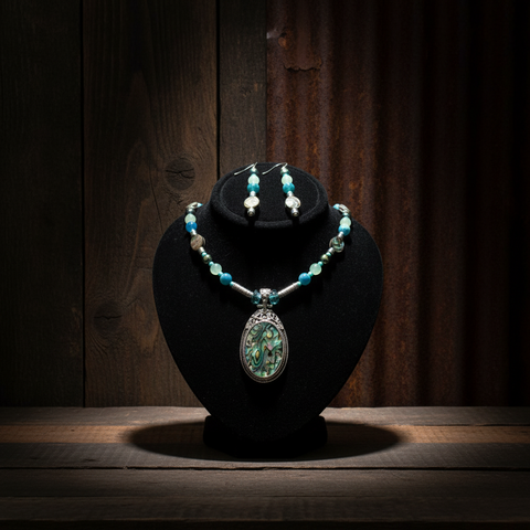 Outrageously Millie Oval Abalone Pendant Necklace and Earring Set