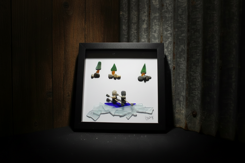 Handcrafted Pebble Art Rowing Couple Shadow Box by Art By Amy