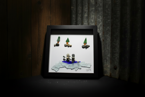 Handcrafted Pebble Art Rowing Couple Shadow Box by Art By Amy