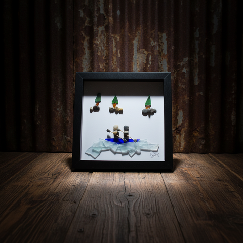 Handcrafted Pebble Art Rowing Couple Shadow Box by Art By Amy