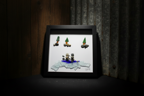 Handcrafted Pebble Art Rowing Couple Shadow Box by Art By Amy