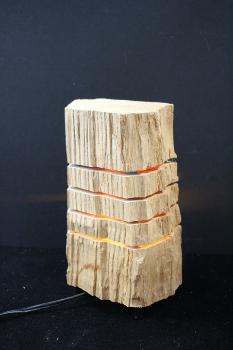 Rustic Unfinished Log Light with Yellow Glow