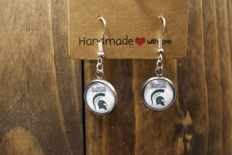 Handmade Michigan State Spartans Logo Earrings with Silver-Tone Finish