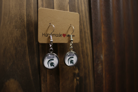 Handmade Michigan State Spartans Logo Earrings with Silver-Tone Finish