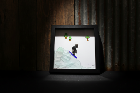 Pebble Art Downhill Skiing Shadow Box by Art By Amy