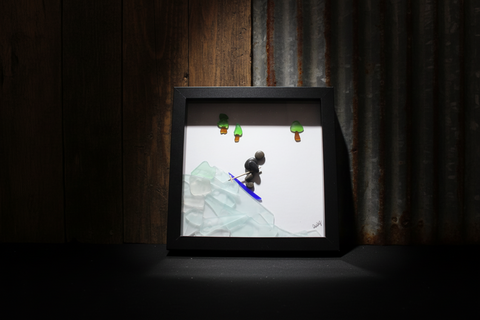 Pebble Art Downhill Skiing Shadow Box by Art By Amy