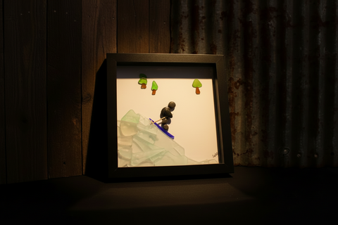 Pebble Art Downhill Skiing Shadow Box by Art By Amy