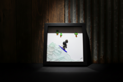 Pebble Art Downhill Skiing Shadow Box by Art By Amy