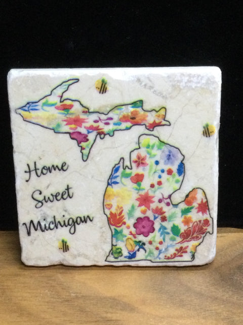 Home Sweet Michigan Tile Coaster by Ravaged Barn