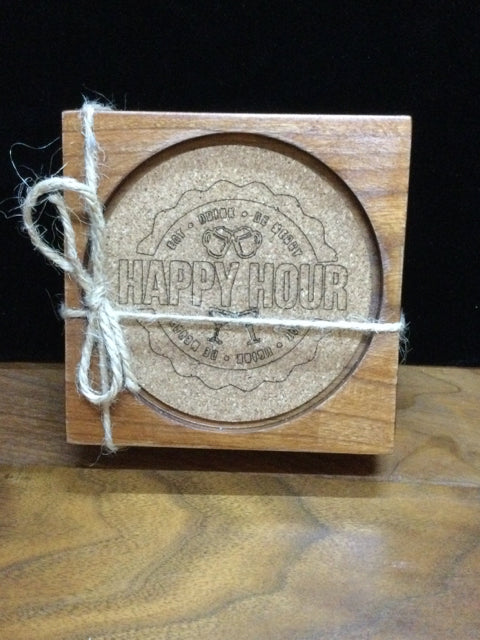 Happy Hour Cherry & Cork Coasters Set of 4 by JeMar Creations