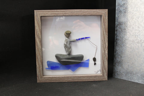 Fisherman in Boat Pebble Art by Art by Amy