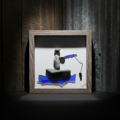 Fisherman in Boat Pebble Art by Art by Amy