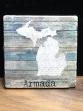 Load image into Gallery viewer, Michigan Green Barnwood Tile Coaster by Ravaged Barn
