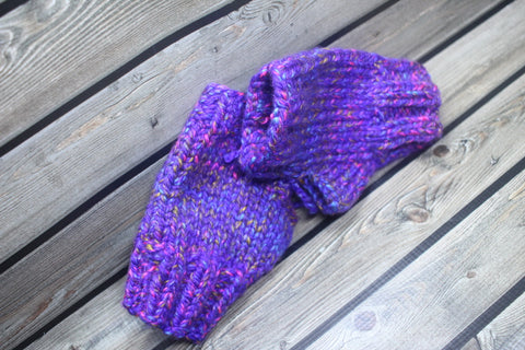 Purple Fingerless Mitts Size OSFA Acrylic Knitted Gloves