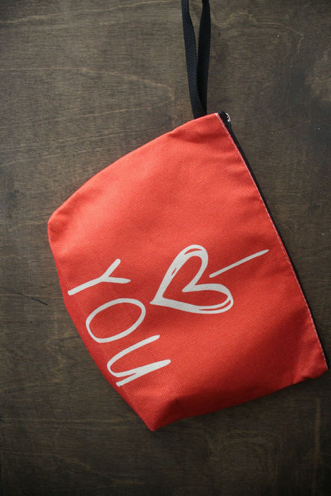 Red "I Love You" Canvas Zipper Cosmetic Bag with Black Handle