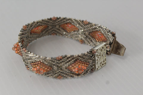 Peach Diamond Beaded Bracelet with Silver Clasp