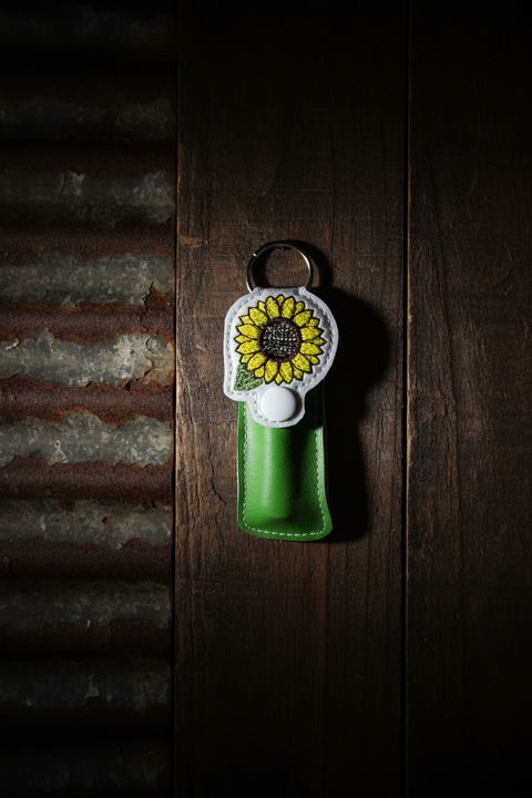 Sunflower Lip Balm Holder Keychain – Green & White