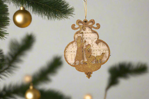 O, Come All Ye Faithful Yellow Ornament by Sheri Gulla