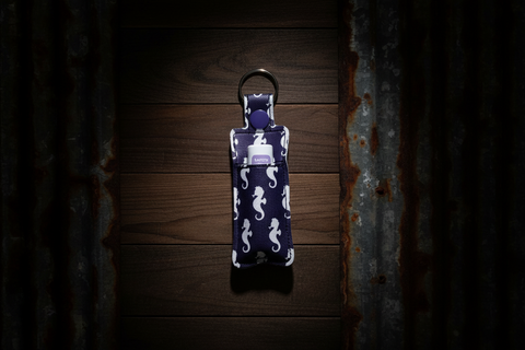 Purple Seahorse Print Lip Balm Holder Keychain