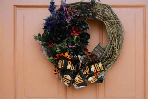 Boo-tiful Black Rose Halloween Wreath