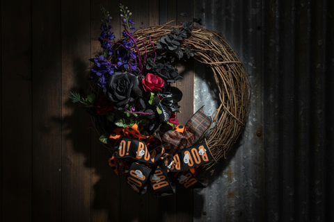 Boo-tiful Black Rose Halloween Wreath