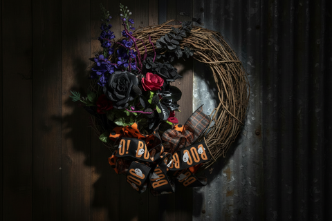 Boo-tiful Black Rose Halloween Wreath