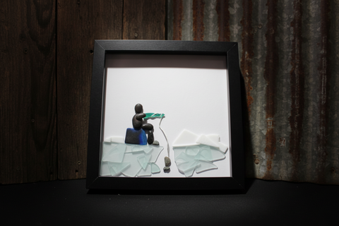 Pebble Ice Fishing Shadow Box Art by Art By Amy