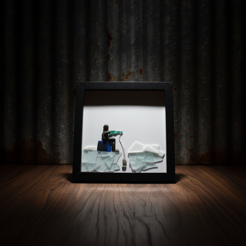 Pebble Ice Fishing Shadow Box Art by Art By Amy