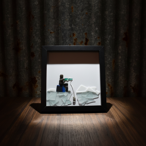 Pebble Ice Fishing Shadow Box Art by Art By Amy
