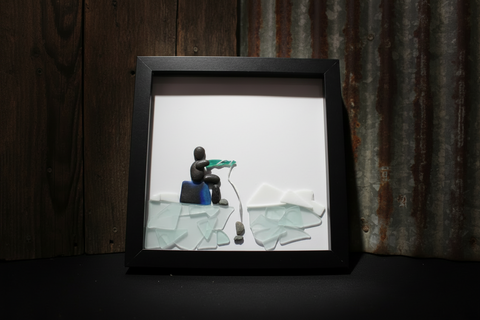 Pebble Ice Fishing Shadow Box Art by Art By Amy