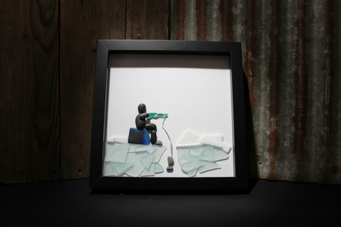 Pebble Ice Fishing Shadow Box Art by Art By Amy