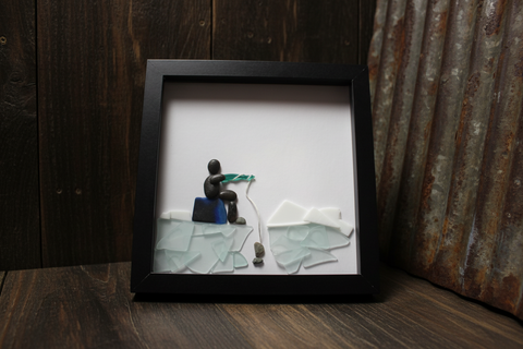 Pebble Ice Fishing Shadow Box Art by Art By Amy