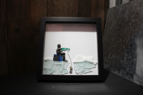 Pebble Ice Fishing Shadow Box Art by Art By Amy