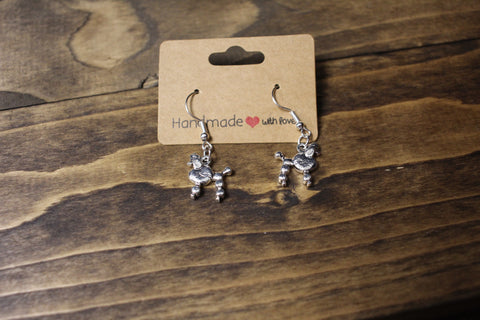 Handmade Silver Poodle Charm Dangle Earrings