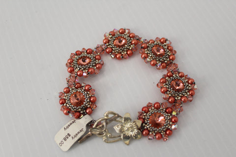 Sunset Glow Coral Crystal and Silver Beaded Bracelet