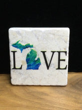 Load image into Gallery viewer, Love Michigan Tile Coaster by Ravaged Barn
