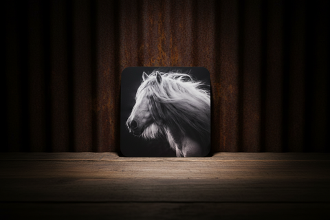 Black and White Horse Photo Cork Backed Coaster by Genna Card
