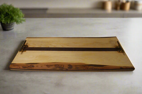 Rustic Maple and Walnut Charcuterie Board with Brass Handles