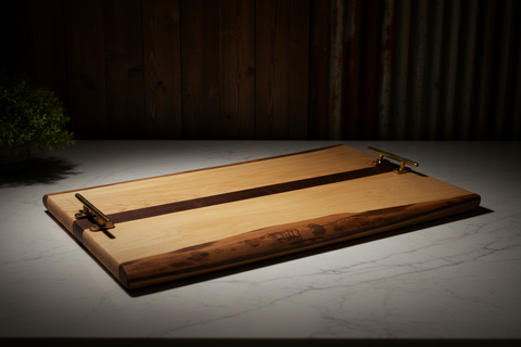 Rustic Maple and Walnut Charcuterie Board with Brass Handles