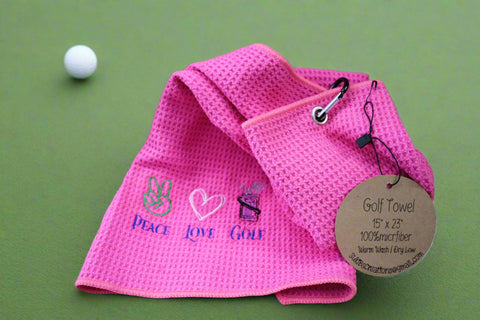 Peace Love Golf Embroidered Towel – Suki B's - Pink