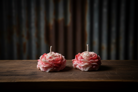 Pink and White Wax Rose Candle with Single Wick