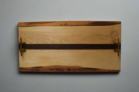 Rustic Maple and Walnut Charcuterie Board with Brass Handles