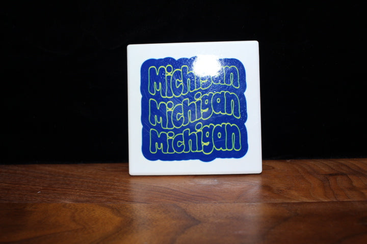 Wavy Michigan Coaster Maize and Blue by June Bugs